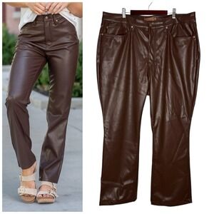 NWOT Judy Blue Faux Leather Tummy Control‎ High Rise Straight 22 W JB88754 Brown